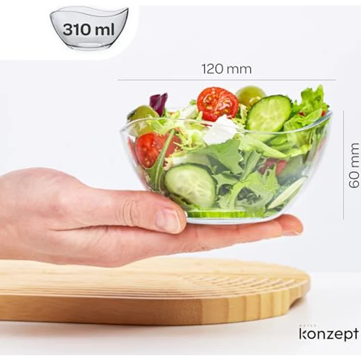 KONZEPT Salatschüssel Glas klein 6/12er Set – 310 ml, stapelbare, Salatschälchen, (12-tlg), ideal als Müslischalen, Servierschalen, Snackschalen, Dessertschalen – Bild 2