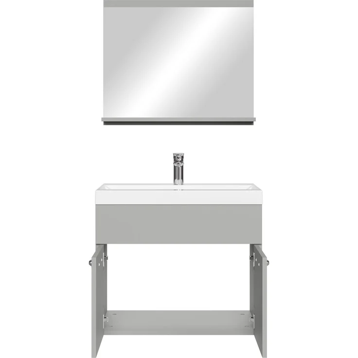 Badplaats Badmöbel Komplettset Montreal 02 60x35 cm Grau Matt - Badezimmermöbel mit Waschbecken und Spiegel – Bild 2