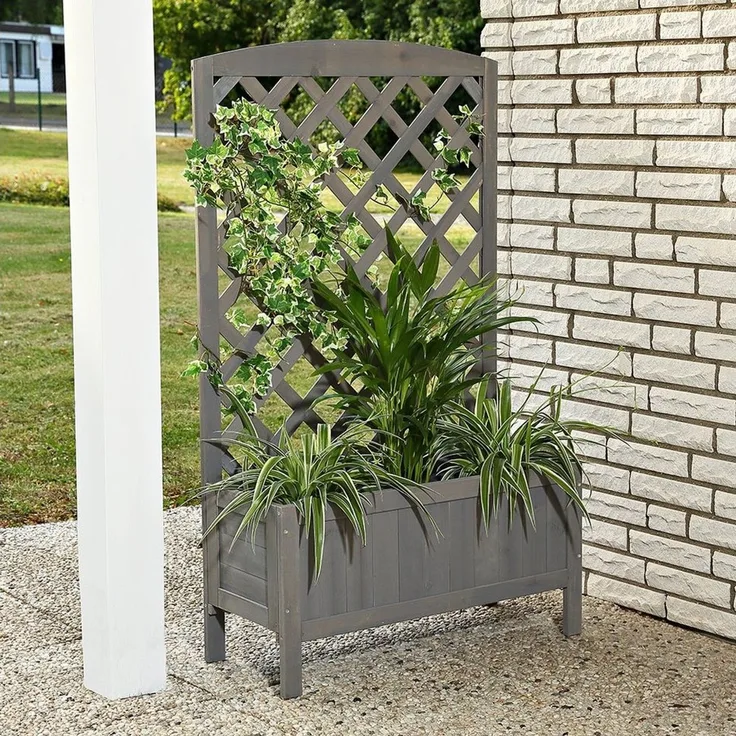 Melko Blumenkasten Rankkasten Blumenkasten Rankgitter Holz Grau 72x30x120 cm Rankhilfe (Stück), Rankhilfe