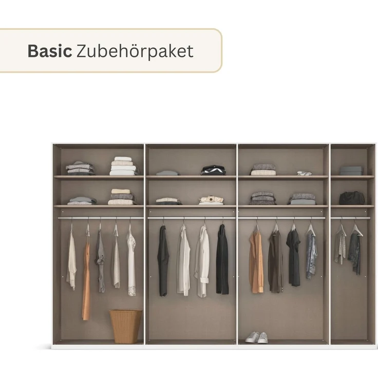 rauch Kleiderschrank Drehtürenschrank Schrank Garderobe Wäscheschrank BESTSELLER MONTCLAR (3 Ausstattungen BASIC/CLASSIC/PREMIUM (SOFT-CLOSE), Breiten 201-400 cm) Front in Glas/Hochglanz/Dekor/Grauspiegel in 5 Breiten MADE IN GERMANY – Bild 4