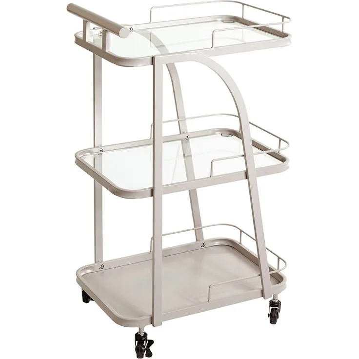 Servierwagen >55189< mit 3 Ablagen,Glas und Kaschmirgrau - 35x79x45 (BxHxT)