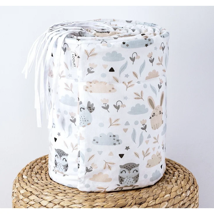 Loolay Bettnestchen 2025 TREND Muster Babybett BETTUMRANDUNG 420, 360, 210, 180 x 30cm, (Neugeborene Baby Erstausstattung PREMIUM Geschenk HASE, ROSE, IGEL, Babybett Umrandung Kopfschutz Nestchen Babynest für Mädchen und Junge), 100% Europäische Stoffe... – Bild 1