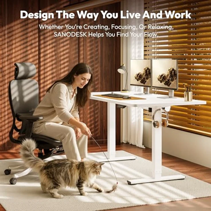 SANODESK Höhenverstellbarer Schreibtisch 140x60 cm Schreibtisch Höhenverstellbar Elektrisch Ergonomischer Steh-Sitz Tisch Computertisch für Heimbüro Homeoffice(weiß) – Bild 3
