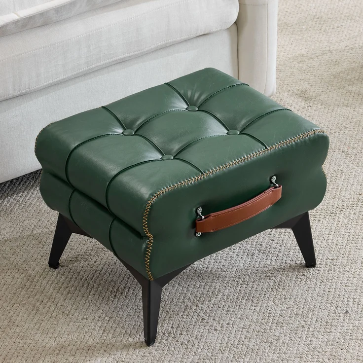 Tragbarer Fußhocker aus grünem Leder mit Metallbeinen, Multifunktionaler Fußhocker, Mehrzweck-Schuhwechselhocker für Wohn- und Schlafzimmer, Einfache Form, passend für verschiedene Wohnstile.--Grün--43x33x30cm--YOUDENOVA – Bild 3