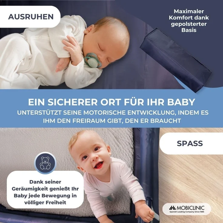 Mobiclinic®, Reisebett, Tragetasche, 2 in 1, Ultrakompakt faltbar, Herausnehmbare matratze, Mofli, Bis zu 15kg, Atmungsaktives gewebe, Seiteneingang mit reißverschluss, Baby laufstall (dunkelblau) – Bild 3
