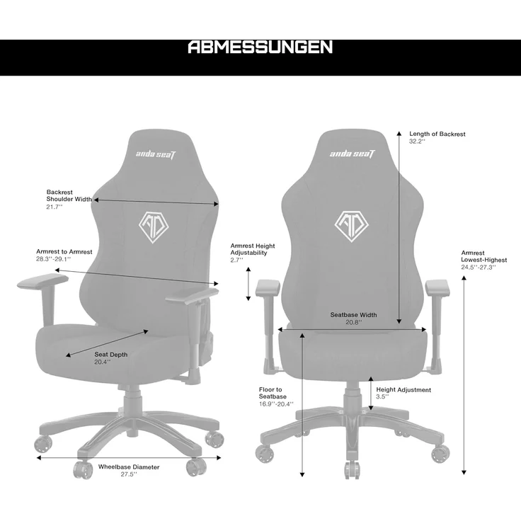 Anda Seat Phantom 3 Stoff Gaming Stuhl für Erwachsene – Ergonomisch PC Stuhl mit verstellbaren 2D Armlehnen, Kopfstütze & Lendenkissen, Bequemer Design, Belastbarkeit bis 90 kg, Grau – Bild 3