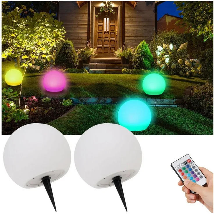 Casativo LED Gartenleuchte Solar-LED-Leuchtkugel, Ø 30cm, RGBW mit Fernbedienung, 16 Leuchtfarben, Farbwechsel, wetterfest & kabellos