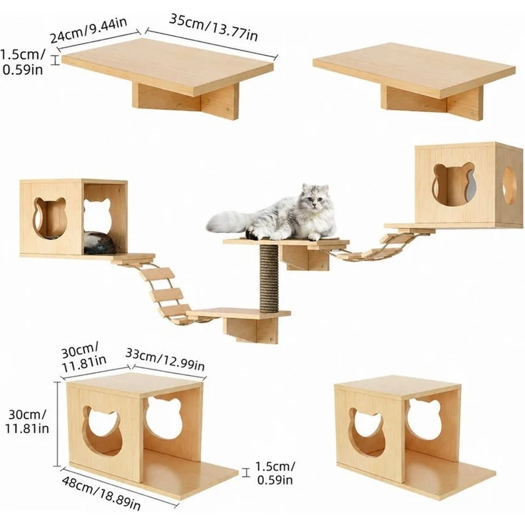 PEALOV Katzen-Kletterwand 9 Stück Deluxe‑Katzenmöbel aus Holz, Katzenbett, Klettergerüst, Tragkraft 12 kg, Wandmontage im Innenbereich – Bild 2