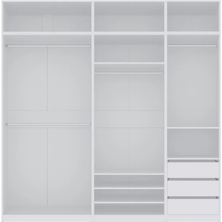 Marmex Möbel Tres Set-L/N (B) Eckkleiderschrank mit Schubladen ohne Türen, Einbauschrank über Eck mit Regalen und Kleiderstangen, laminierte Spanplatte, weiß 111/180x246x51 cm – Bild 9