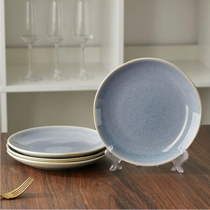 JIWOO Teller 4er Ø19,5cm, Speiseteller Steakteller Dessertteller Pastateller Plate, (4 St), Keramik Hochwertiges Tellerset Blau Mikrowellenofen Spülmaschine – Bild 3