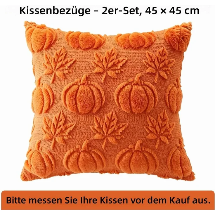 FOUORTUNATE-BEE Kissenbezug 2er-Set Kissenbezüge Herbst, Kürbis & Ahornblatt, 45 × 45 cm, (2 Stück), Kissenhüllen 2er-Set, 45 × 45 cm, Herbst- & Thanksgiving-Deko – Bild 2