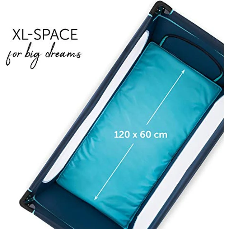 Hauck 'Dream’n Play Plus' Reisebett 3-teilig 120x60 cm, ab Geburt bis 15 kg, inkl. Tragetasche, Einlageboden und Schlupf (faltbar, tragbar, leicht & kippsicher), navy/aqua – Bild 7