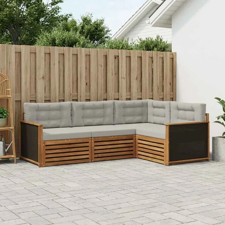 vidaXL Outdoor-Sofagarnitur 4 stk. 4-Sitzer Natur und Hellgrau 3383284