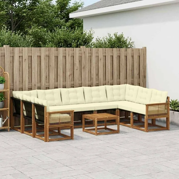 vidaXL Outdoor-Sofagarnitur 10 stk. 9-Sitzer Natur und Creme 3382226