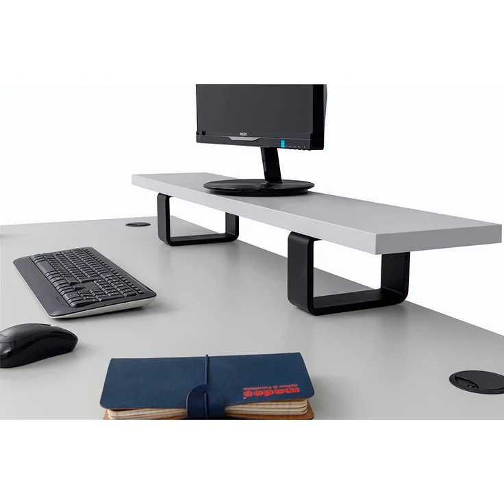 Schreibtisch Nuvi, 160 cm x 80 cm x 75 cm, grau Dekor inkl. Kabelkanal und Monitorständer – Bild 6