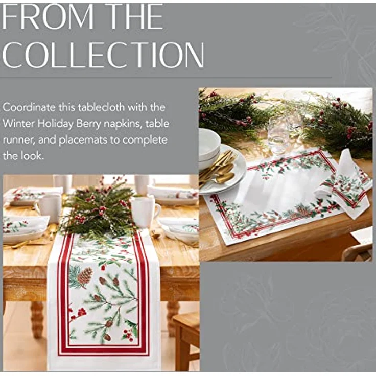 Elrene Home Fashions Winterferien-Tischdecke mit Beeren, dekorative Weihnachtstischdecke, 152,4x213,4 cm, oval, Mehrfarbig – Bild 7