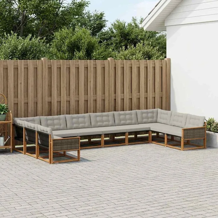 vidaXL Outdoor-Sofagarnitur 10 stk. 10-Sitzer Natur und Hellgrau 3381707