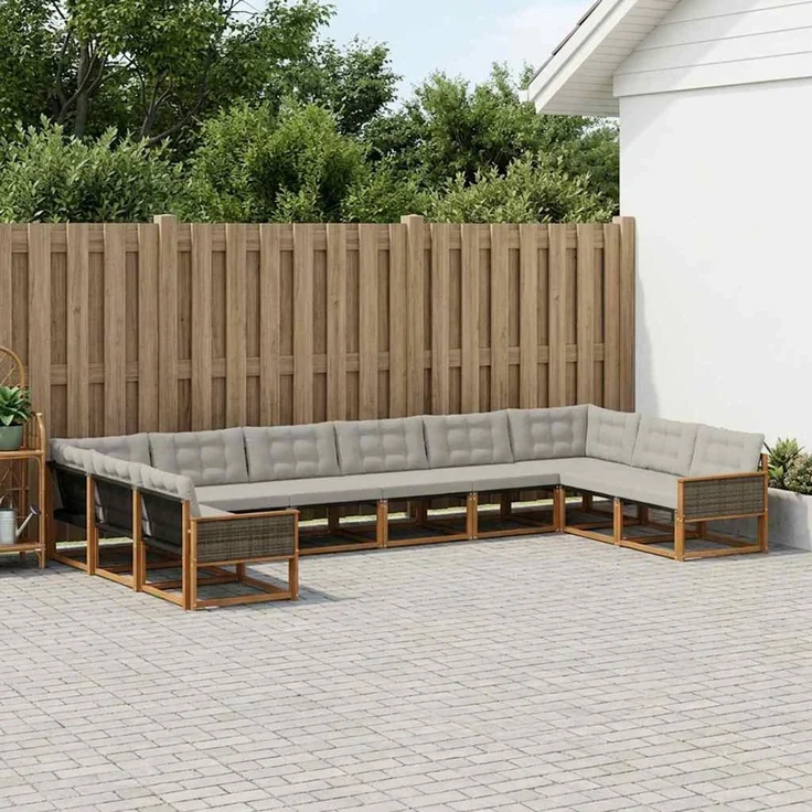 vidaXL Outdoor-Sofagarnitur 10 stk. 10-Sitzer Natur und Hellgrau 3381707 – Bild 1