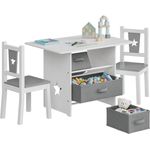 WOLTU Kindersitzgruppe mit 3 Aufbewahrungskörben, Holz, Weiß-Grau