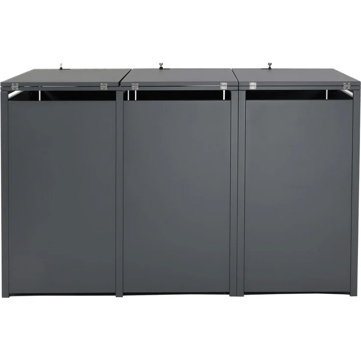 3er Mülltonnenverkleidung HWC-J82, Mülltonnenbox, erweiterbar, Metall 80kg, anthrazit ~ Kirsche-Holzoptik dunkelbraun – Bild 7