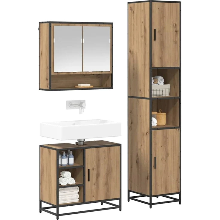 vidaXL Badezimmermöbel-Set 3 stk. Artisan-Eiche 35 x 37,5 x 188,5 cm 3402439 – Bild 3
