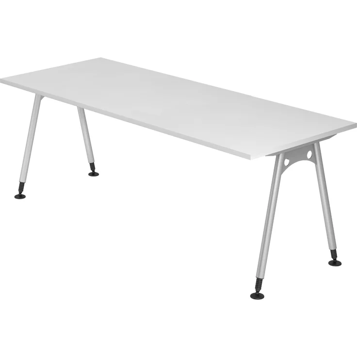 bümö manuell höhenverstellbarer Schreibtisch 200x80 cm in weiß - PC Tisch höhenverstellbar & groß, höhenverstellbarer Tisch Büro, großer Computertisch verstellbar, A-Serie, AS-20-W – Bild 1