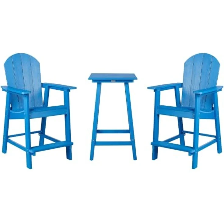 Beliani 'Adirondack' Bistro Set, Kunststoff/Edelstahl, Blau, 59 x 59 x 103 cm – Bild 1