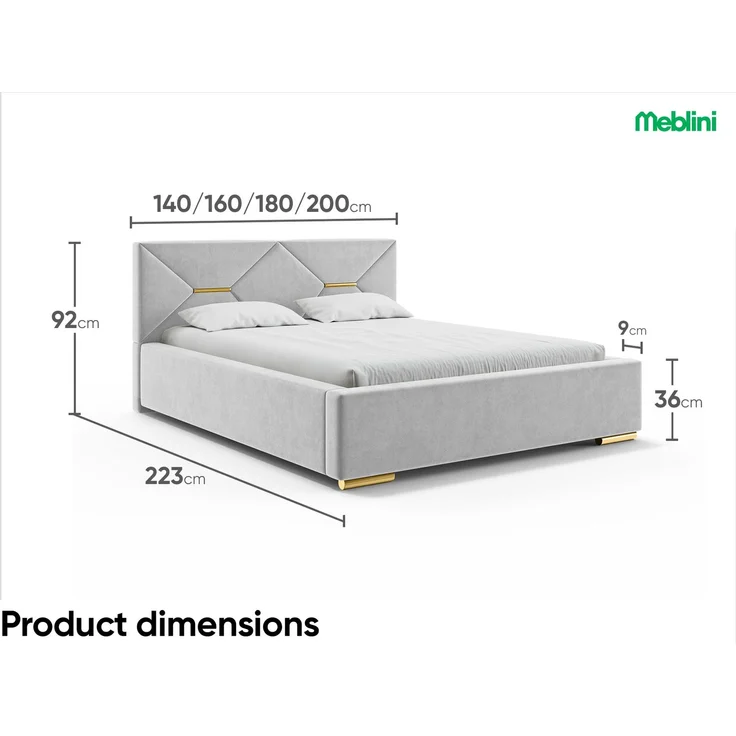 MEBLINI Polsterbett 160x200 mit Lattenrost mit Matratze – LIZZY – Hellgrau Samt – Doppelbett mit Bettkasten - Stauraumbett - Kopfteil Bett mit Stauraum – Bild 7