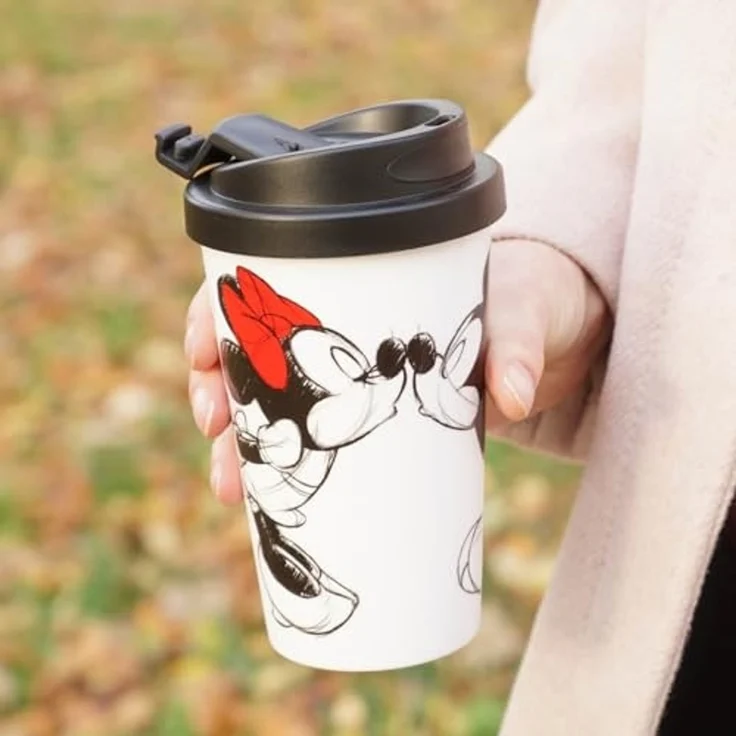 Geda Labels GmbH Coffee-to-go-Becher Mickey Kiss Sketch, 1-tlg, PP, Weiß, 400 ml, doppelwandig, auslaufsicher – Bild 2