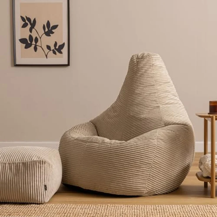 Icon Dalton XXL Sitzsack Cord mit Hocker, Beige, Gaming Sitzsack Erwachsene mit Füllung, Bean Bag, Cord Sessel, Lounge Sessel, Lounge Stuhl, Schlafzimmer, Wohnzimmer, Wohnzimmer Möbel – Bild 5