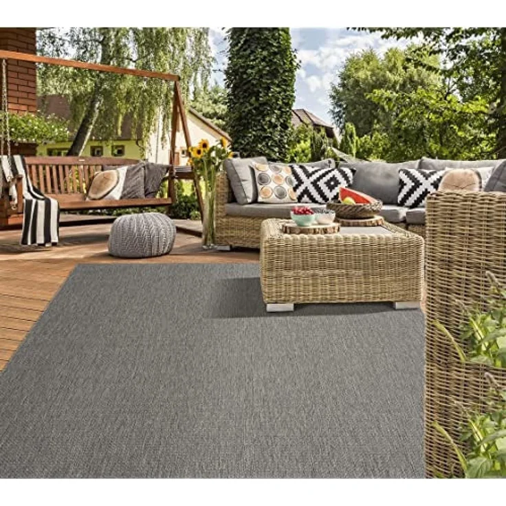 Mia's Teppiche "Lara - moderner Outdoor Teppich, wetterfest & UV-beständig, für Balkon, Terrasse und Wintergarten, flachgewebt, Anthrazit, 200x280 cm