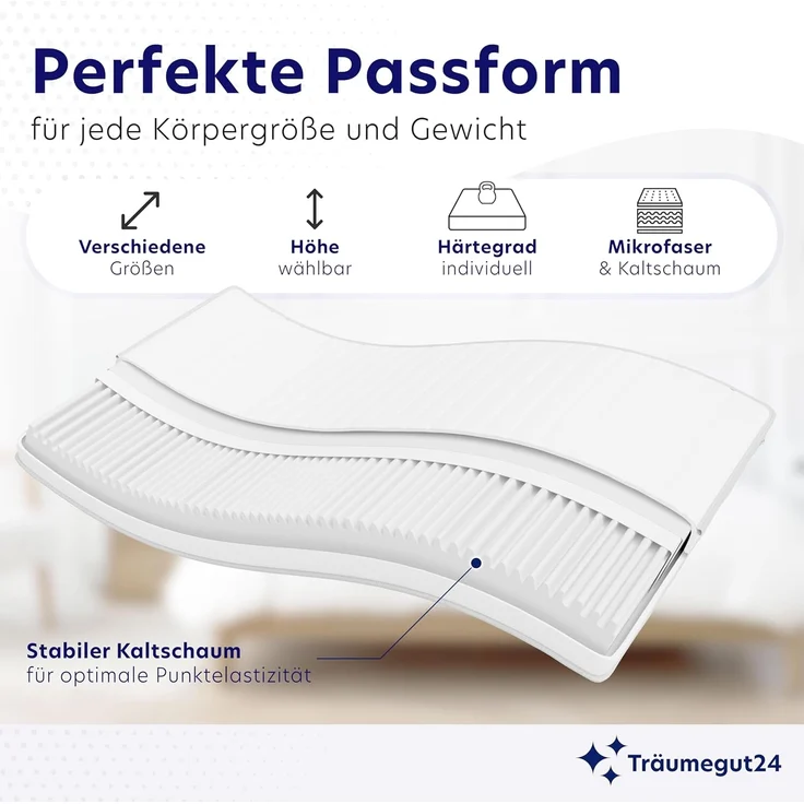 Träumegut24 AquaFlex® ergonomische 7-Zonen Kaltschaummatratze, Öko-Tex Zertifiziert, Höhe 16 cm, 120x200 cm, H4 – Bild 2