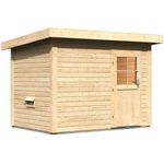 Karibu Woodfeeling Saunahaus Suva Z Gartensauna 2 Sitzbänke aus Holz Sauna mit 38 mm Wandstärke Außensauna mit Montagematerial