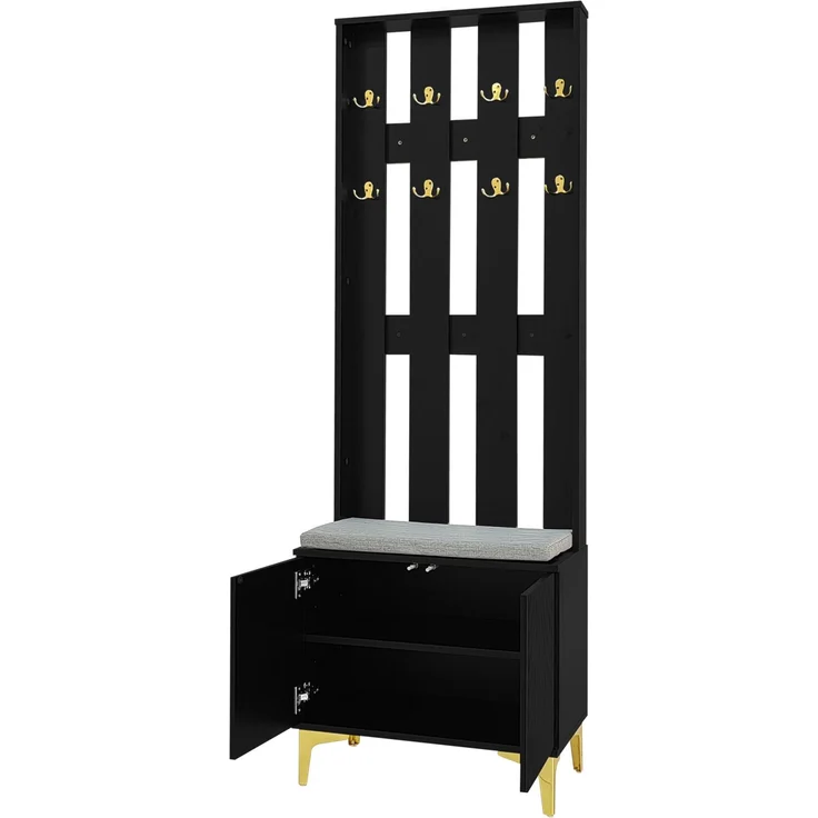DESVIAE Schuhschrank-Set 2-tlg. mit Garderobe, 60,5x180,5x35,2 cm + 83x101x35 cm, Spanplatte, Schwarz – Bild 6
