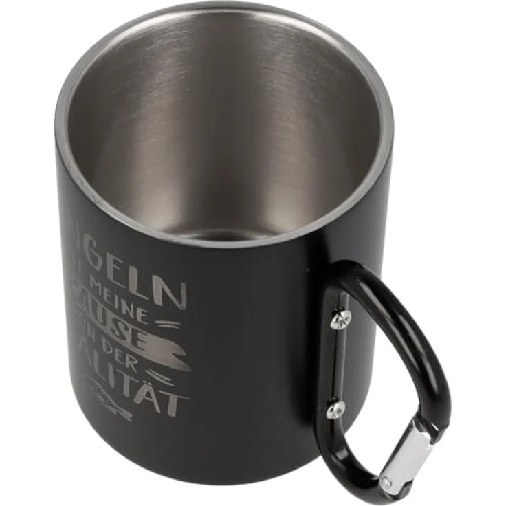 Spruchreif® Tasse Doppelwandige Edelstahltasse mit Karabinerhaken, Anglergeschenk – Bild 3