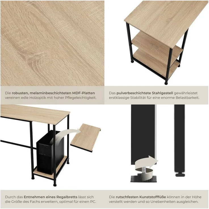 tectake Schreibtisch Computer-Schreibtisch (1-St, 1 tlg), Geradlinig designter Schreibtisch im typischen Industrie-Stil – Bild 3