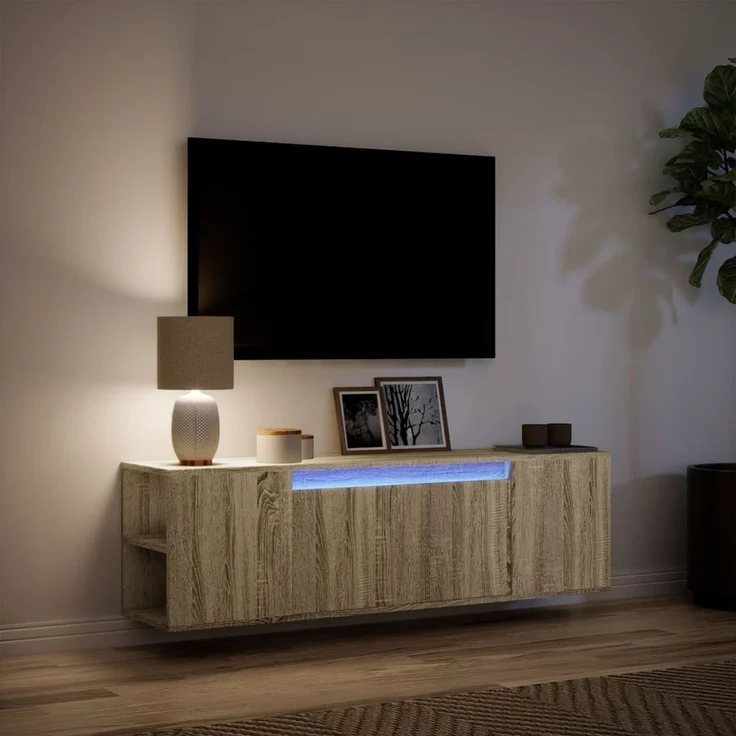 TV-Wandschrank, Fernsehschrank mit LED-Beleuchtung Sonoma-Eiche 135 x 31 x 39,5 cm – Bild 5