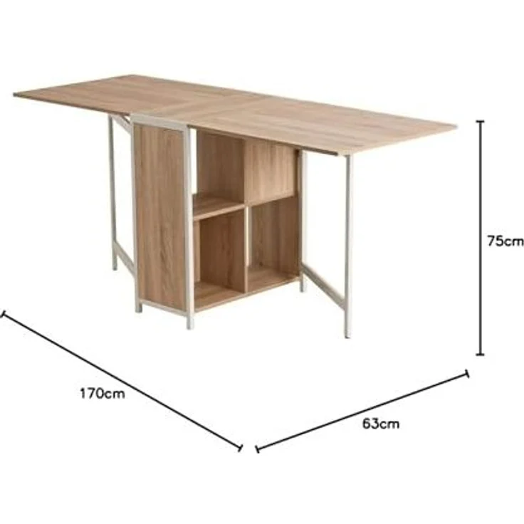 BAKAJI Mehrzweck-Schreibtisch, klappbar, ausziehbar, mit Bücherregal, 4 Fächern und Ablagen aus Holz und Stahl, Farbe Beige – Bild 2