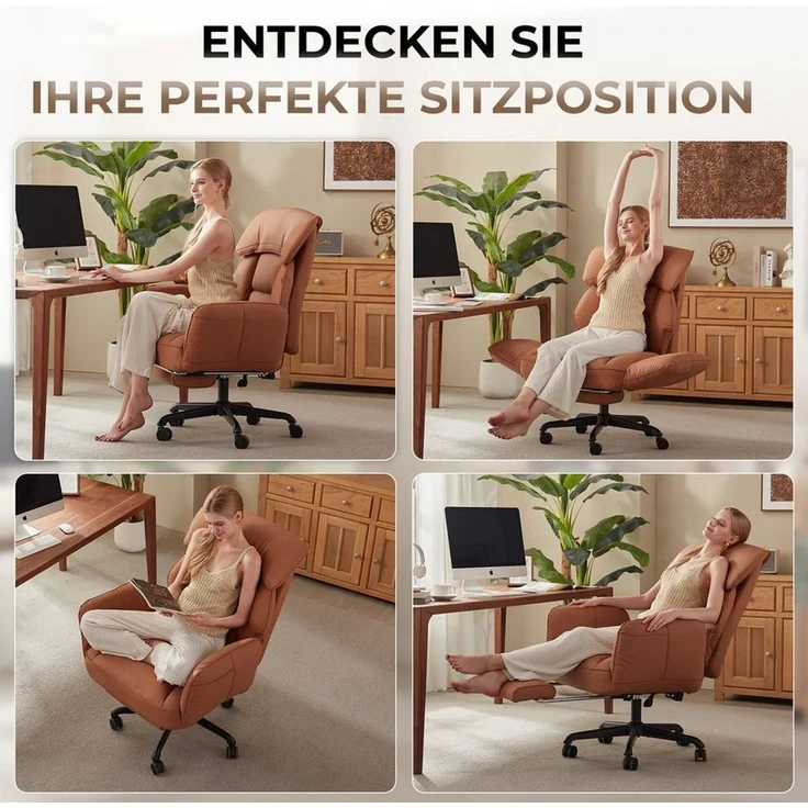 Dowinx Drehstuhl Bürostuhl mit Schwenkbaren Armlehnen (Packung), Schreibtischstuhl mit Taschenfederkern-Sitz und Fußstütze – Bild 3