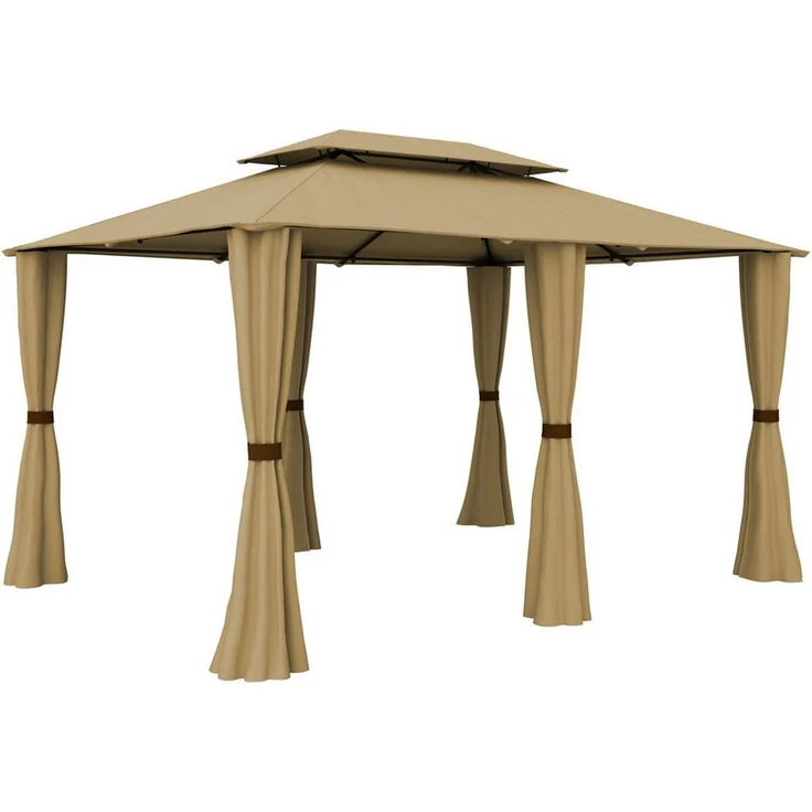 paramondo Pavillon Gartenpavillon 4x3m Comfort mit Seitenwänden, wasserfestes Doppeldach in Beige, werkzeugloser Aufbau
