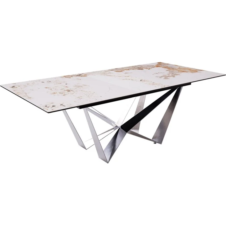 Esstisch Edge 180-220x100 Keramik Minas Melange Weiß-Beige Spider Flachstahl Edelstahl ausziehbar – Bild 1