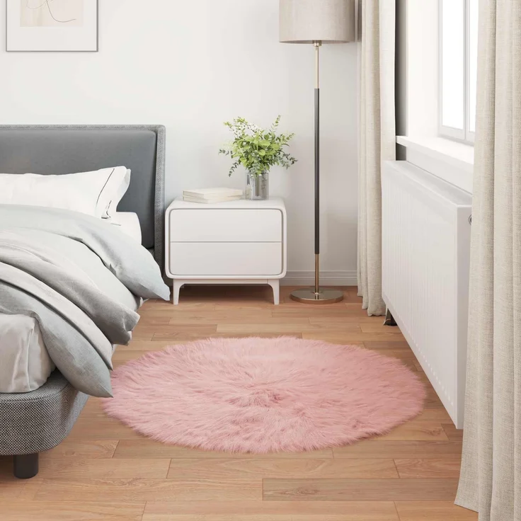 vidaXL Kunstschaffell Teppich Tafalla Rosa Ø 100 cm Polyester 42021558 – Bild 3