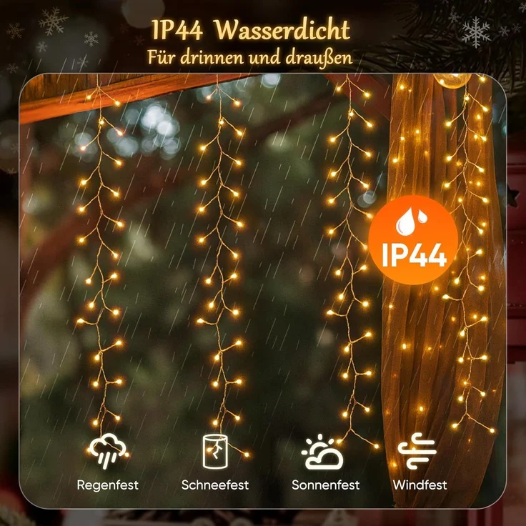 SALCAR 3x1m 300er LED Eisregen Fenster aus Kupferdraht, Wasserdicht LED Lichtervorhang Cluster Lichterkette mit 8 Mod – Bild 4