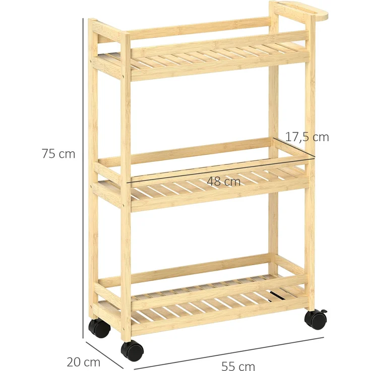 Küchenwagen aus Bambus, B 55 x T 20 x H 75 cm, 3 Ebenen mit Rollen und Griff – Bild 4