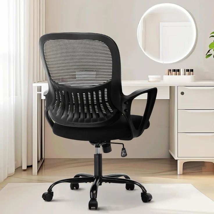 Sweetcrispy Bürostuhl, Computertisch, Managerial Chefsessel, ergonomischer Mid-Back Mesh Rollstuhl mit Rollen, Bequeme Lendenwirbelstütze, Bequeme Armlehnen für Zuhause, Schlafzimmer, Arbeitszimmer – Bild 1