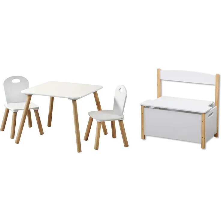 Kesper | Kindertisch-Set mit 2 Stühlen und Sitzbank | Faserplatte & Holz | Farbe: Weiß | ideal für Kinderzimmer und Spielbereiche