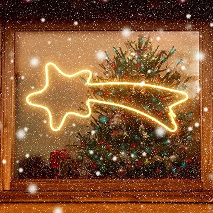 Salcar LED-Lichterkette 70cm 240er LED Neonlicht Stern Außen Sternschnuppe Weihnachtslicht, Fenster LED Lichterkette Garten Weihnachtsdeko Warmweiß – Bild 5