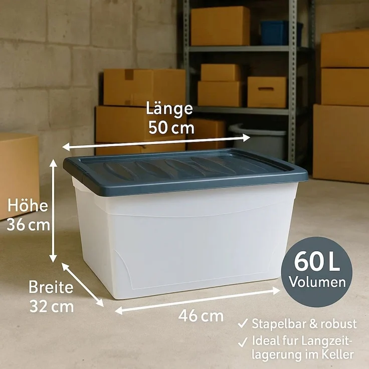 BigDean 3x 60 L Aufbewahrungsbox mit Deckel groß Budget Line Plastikbox mit Deckel – Bild 3