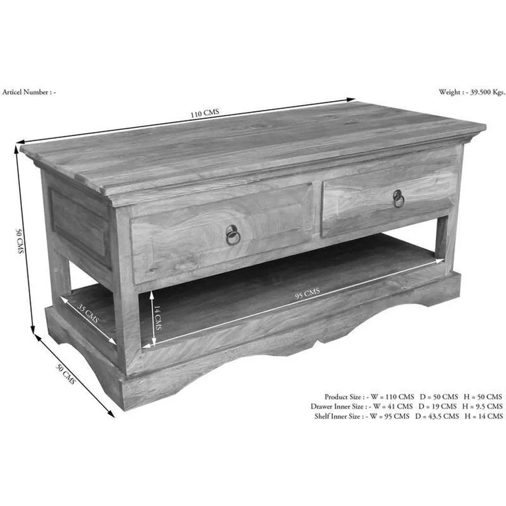 Couchtisch Sheesham 110x50x50 grau geölt LEEDS #44 – Bild 6