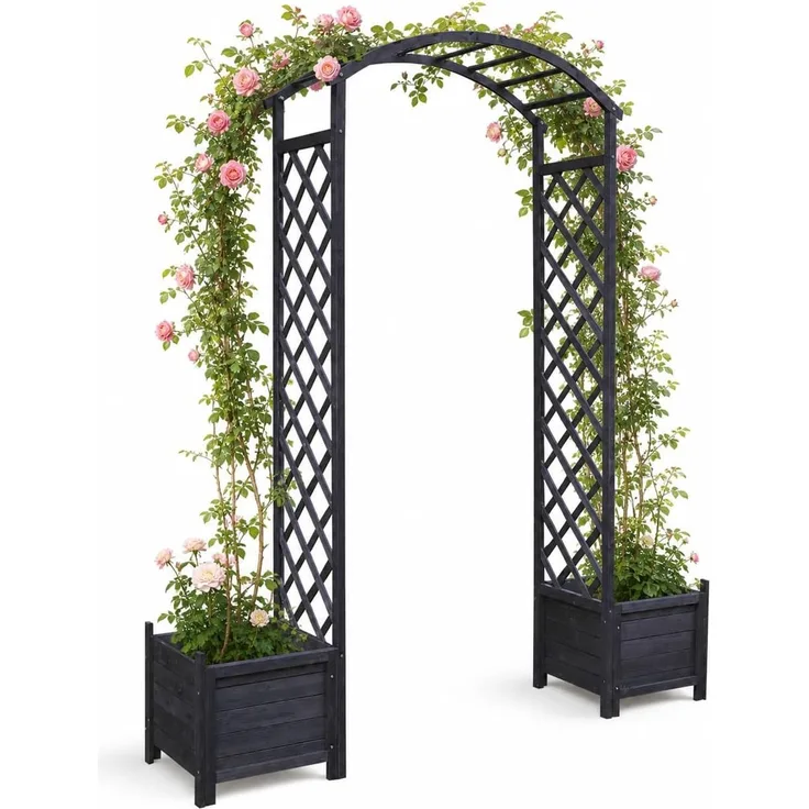 Melko Rosenbogen mit Blumenkästen Rankhilfe Torbogen Spalier Rankgitter Pergola